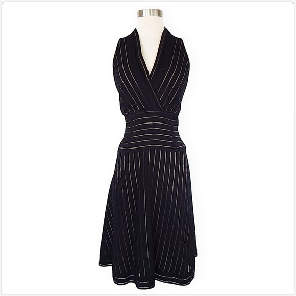 Marc New York  Black Nude Sheer Stripe Sleeveless A Line Dress Approx. 6 8 - Picture 1 of 4